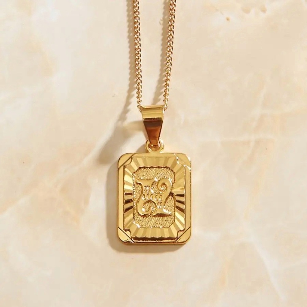Gold Square Pendant Initial H Necklace